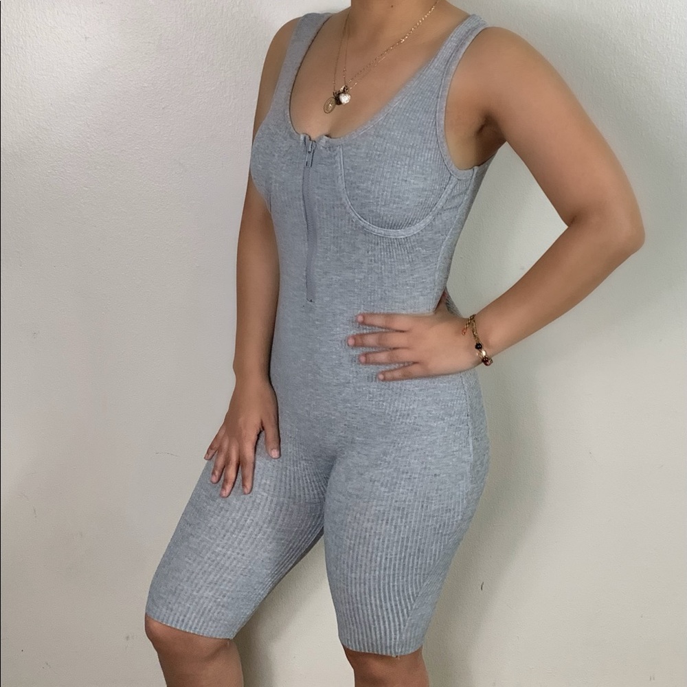 Grey knit sleeveless romper
